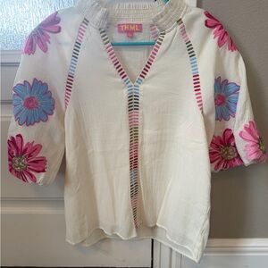 THML Cream color Blouse with Pink and Blue Floral Embroidery